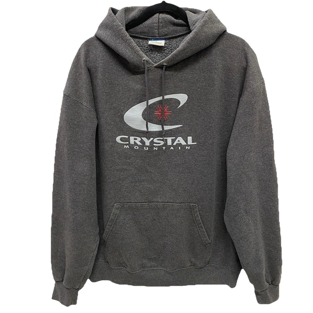 Champion Eco‎ Fleece Crystal Mountain Ski Logo Men's L Gray Hoodie Sweatshirt